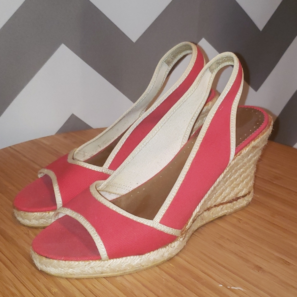 J. CREW SAVANNAH RED CANVAS WEDGES ESPADRILLES